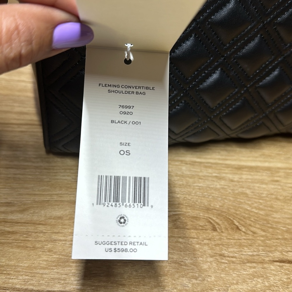 -NEW VERSION Tory Burch Black Leather Fleming Convertible Bag $598 - Picture 5 of 10